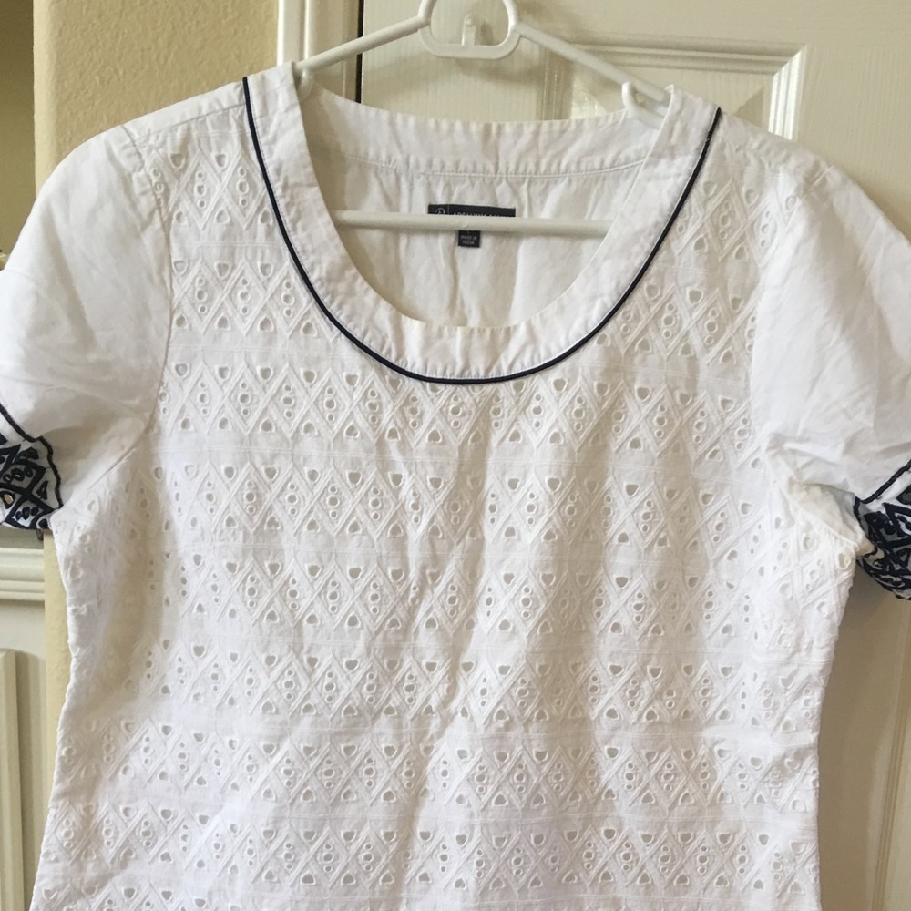 Catherine Malandrino eyelet cotton linen top black embroidery trim - Picture 2 of 7